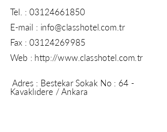 Class Hotel Ankara iletiim bilgileri
